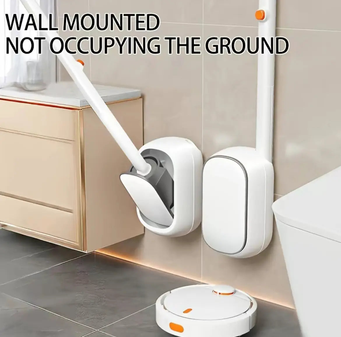 Wall-Mounted Stainless Steel Waterproof Toilet Brush & Plunger Kit - 6/18/30 Disposable Touchless Replacement Heads, Glass Holder, ABS+PP Reusable Bathroom Cleaning System for Bathroom Users, Camping Essentials