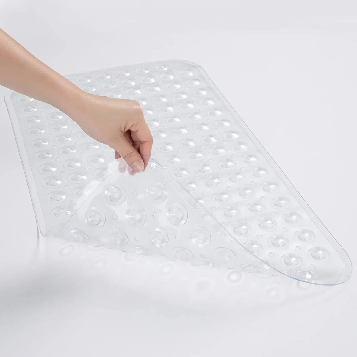 1pc Massage Bathtub Mat, Medium Size 27.6 x 15 Inches Non-Slip Shower Mats with Suction Cups and Drain Holes, Machine Washable Bath Mat, Home Decor, Bathroom Supplies, Clear / Gray