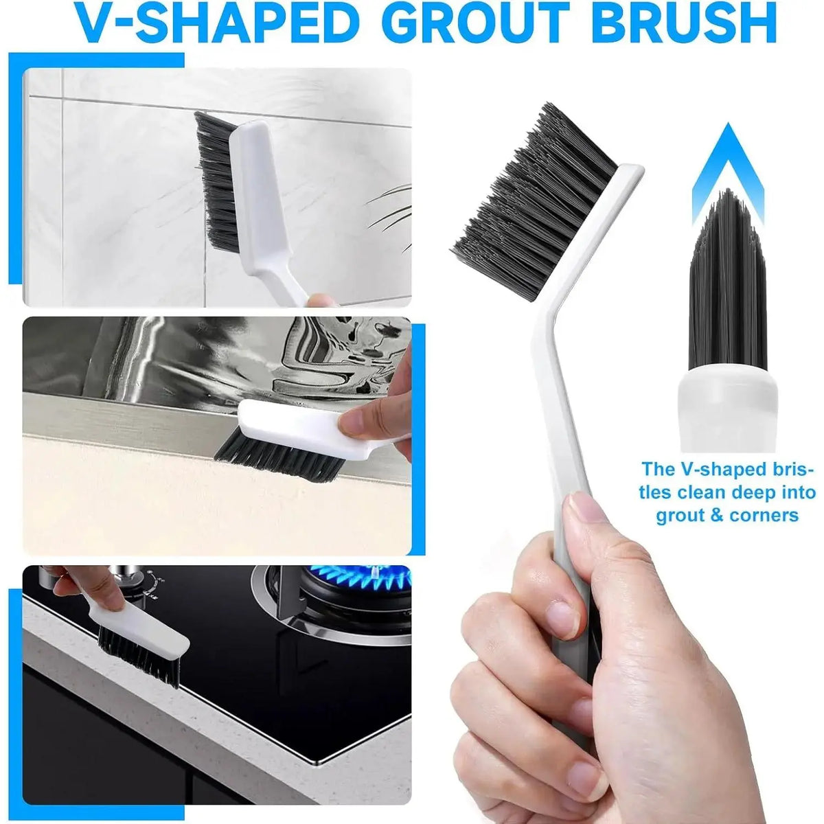 V-Shape Grout Crevice Cleaning Brush Set Pack, Hard Bristle Scrub Brushes for Deep Gap Cleaning, Household Items for Bathroom, Kitchen Use