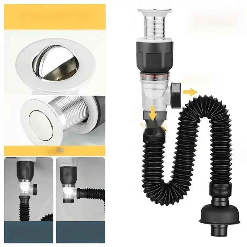 Bathroom Sink Drain with Stopper (1 Count), Bathroom Accessory, Anti Odor Expandable Flexible Universal Sink Drain Pipe, Sink Drain for Bathroom Sink, Kitchen Sink, Wash Basin, Toilet, Bathtub