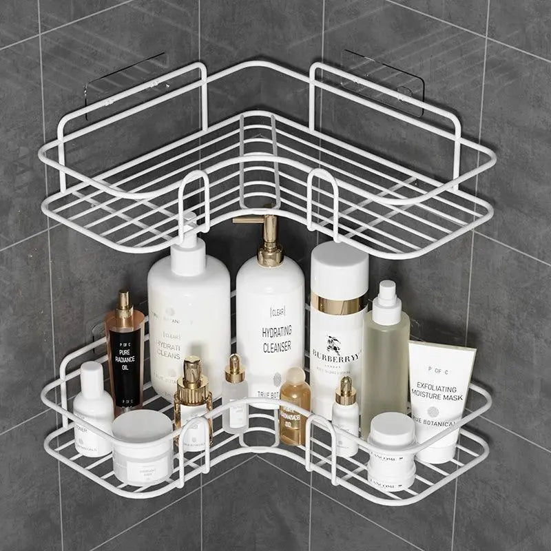 1pc Wall Mounted Bathroom Storage Rack, Punch-free Bathroom Shelf, Wall Hanging Corner Shower Caddy, No Punching Triangle Storage Rack, Bathroom Accessories, Bathroom Organizer