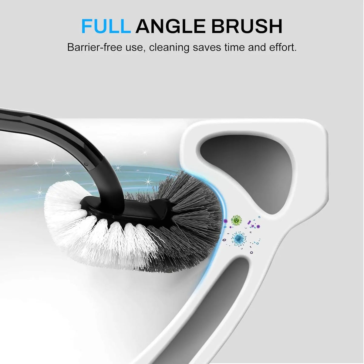 Toilet Brush and Holder Set, Compact Size Curved Toilet Bowl Brush for Bathroom Deep Cleaning with Stainless Steel Handle Toilet Cleaner Brush, Black SetSail