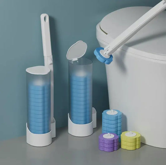 Disposable Toilet Brush Set with 18/36 Cleaner Refills, Wall-Mount Holder, Rotating Seat Plastic Cover - Household Items, Bathrooms Multi-Surface Cleaning Kit for Sink, Bathtub, Drain Wash Ready Urinal - Plastic Body Bathroom Supply