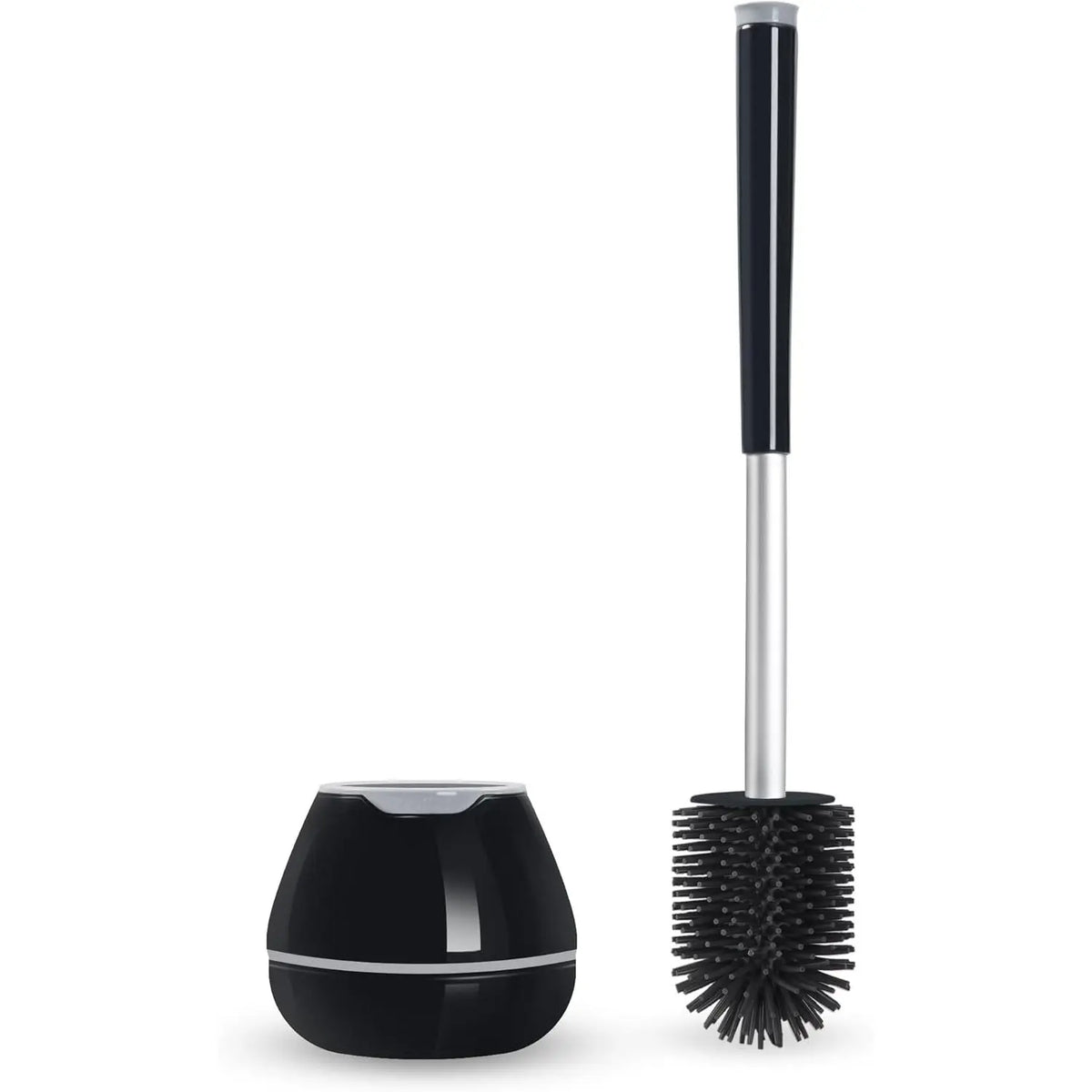 Toilet Brush and Holder Set, Silicone Toilet Bowl Cleaner Brush, Bathroom Cleaning Bowl Kit with Tweezers, Bathroom Accessories with Aluminum Handle - White