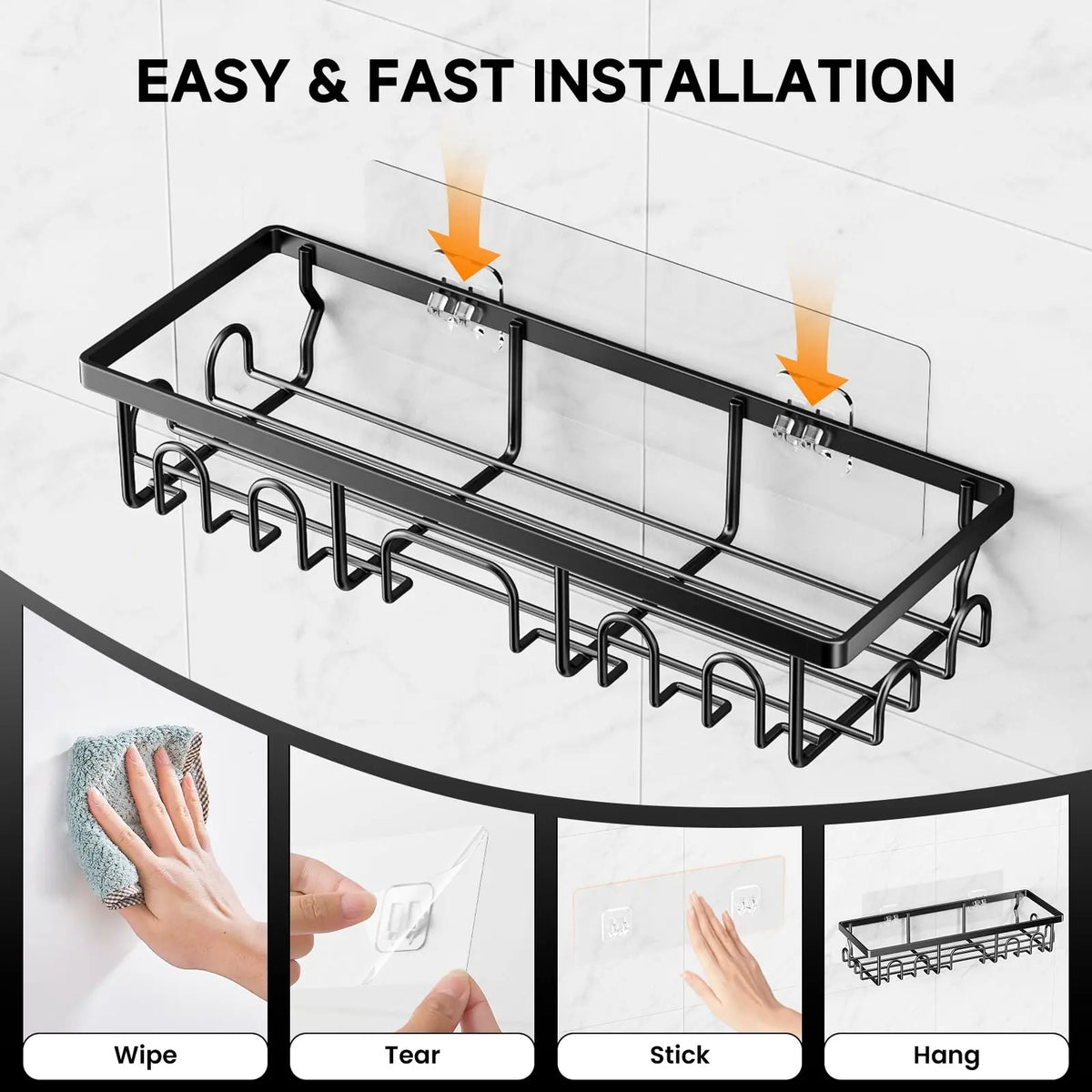Benazcap Shower Caddy 5 Pack Rustproof Adhesive Bathroom Organizer with Soap Holder No Drilling for Bathtub Room Kitchen Home Storage Shelves Anti-rust Stainless Steel Durable Material Hollow