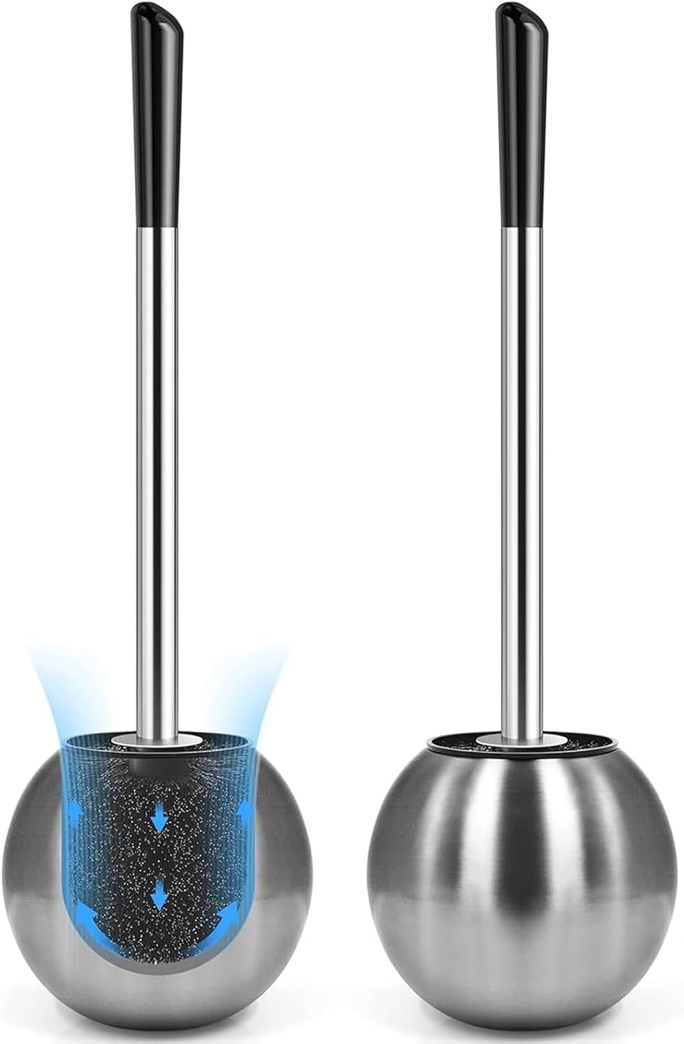 Toilet Brush and Holder 2 Pack, 304 Stainless Steel Toilet Brush with Extended and Durable Comfortable Brush Handle, Toilet Bowl Brush for Bathroom Toilet - Ergonomic, Pratical Durable