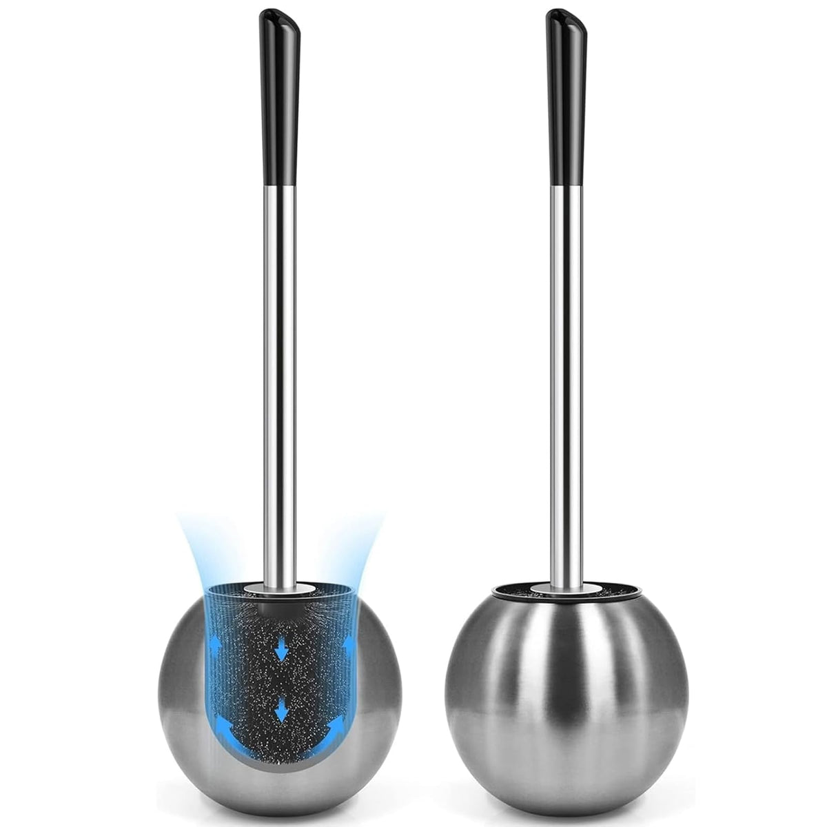 Toilet Brush and Holder 2 Pack, 304 Stainless Steel Toilet Brush with Extended and Durable Comfortable Brush Handle, Toilet Bowl Brush for Bathroom Toilet - Ergonomic, Pratical Durable