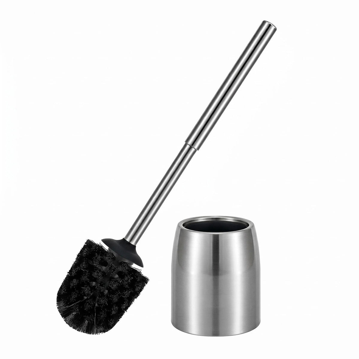 SUS304 Stainless Steel Toilet Brush and Holder Set Stain Nickle 12In Handle BristlesToilet Bowl Brush Cepillo para Baños Bathroom Brushes Cleaning Brush with Case Anti-Rust Brushed Silver