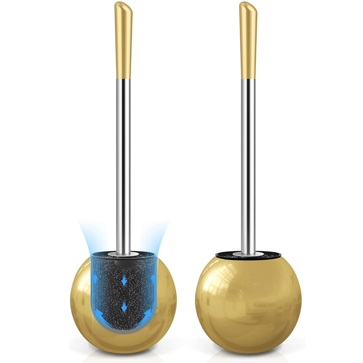 Toilet Brush and Holder 2 Pack, 304 Stainless Steel Toilet Brush with Extended and Durable Comfortable Brush Handle, Toilet Bowl Brush for Bathroom Toilet - Ergonomic, Pratical Durable