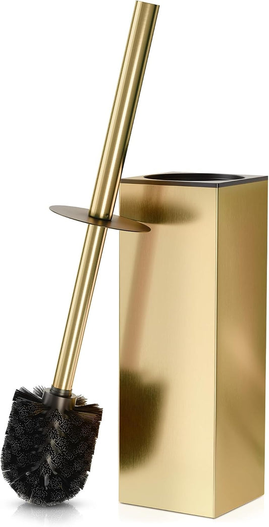 Gold Toilet Brush and Holder Set, Freestanding (Square Shape)