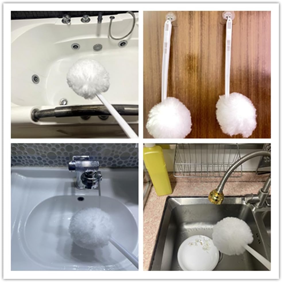 Bowl Brush Toilet Cleaning Brush Set Soft Polyester Head 15x5 inches White (4PacK)