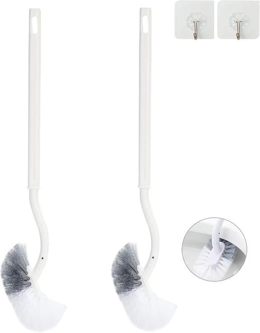 2 Pack Curved Toilet Bowl Brush Without Holder for Bathroom, Compact Toilet Brush Durable Under The Rim Household Deep Cleaning Brushes (White Toilet Brush Without Holder)