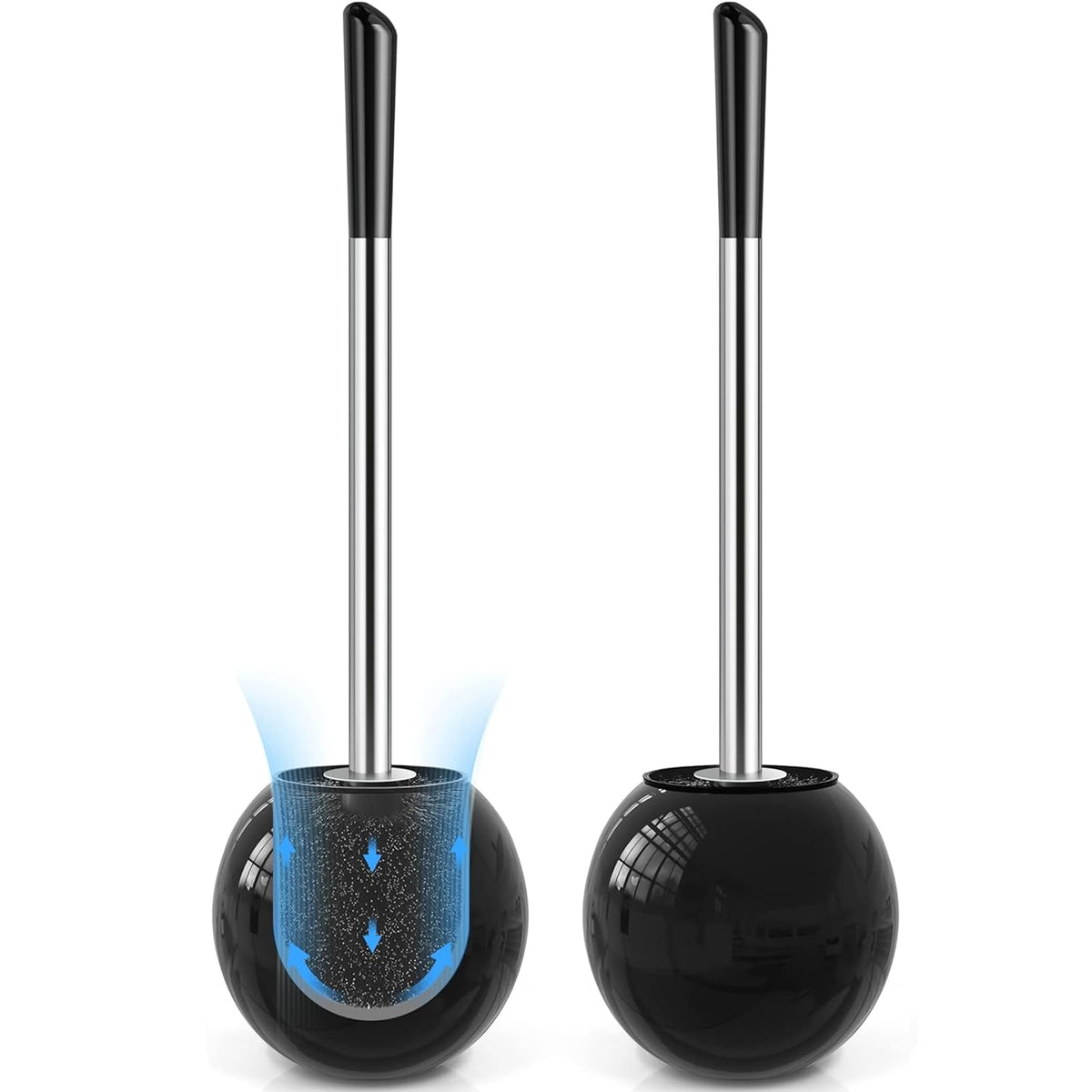 Toilet Brush and Holder 2 Pack, 304 Stainless Steel Toilet Brush with Extended and Durable Comfortable Brush Handle, Toilet Bowl Brush for Bathroom Toilet - Ergonomic, Pratical Durable