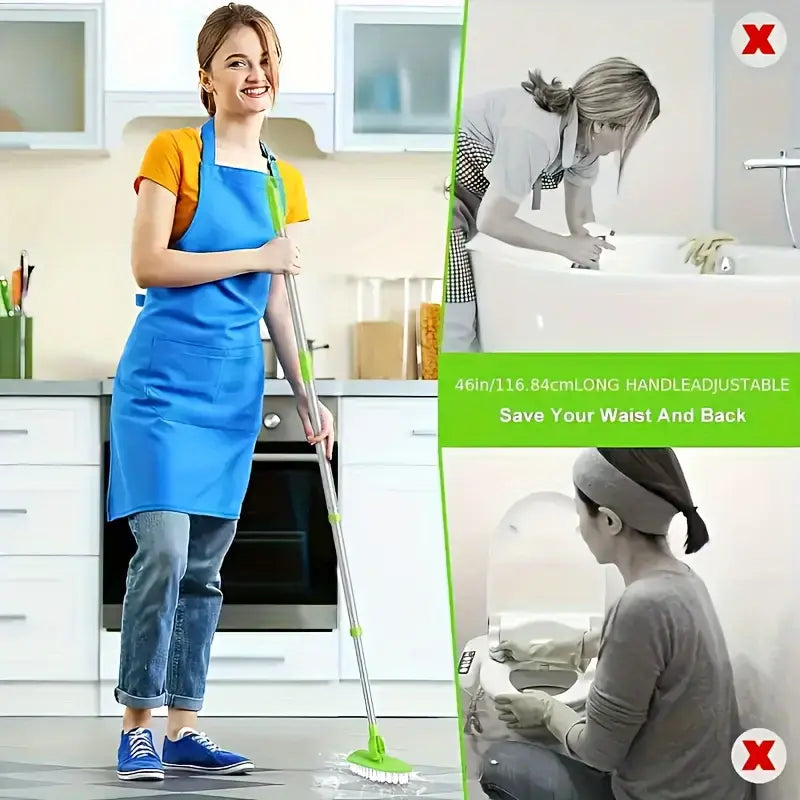 1set Long Handle Shower Cleaning Brush, 2-In-1 Extendable Bathtub and Tile Floor Mop, 3 Sponge Heads & Hard Bristles, Bathroom Kitchen Cleaner Tool, Bathroom Accessory, Multipurpose Brush, Bathroom Scrubber