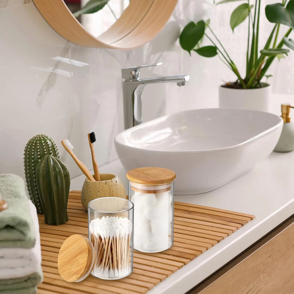 6 Pack Glass  Jars with   Bathroom Accessories  Balls Pads Swabs Holder Jar Bathroom Canisters for  Accessories Storage