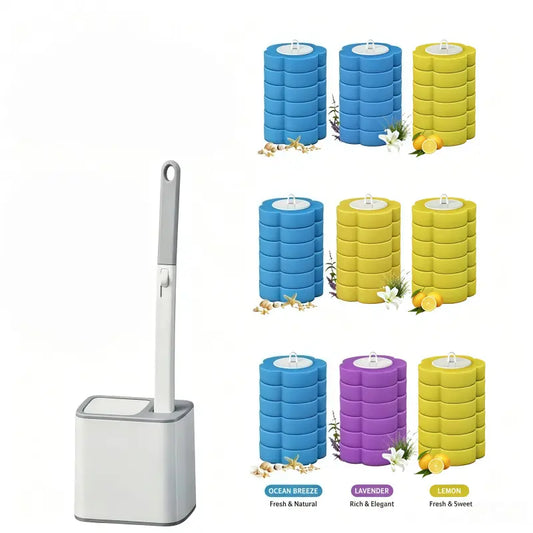 Plastic Disposable Toilet Brush - Toilet Cleaning System Bathroom Accessory, Flip-Lid Hygienic Contactless Use, Quick-Release Head for Edge/Corner Reach, Space-Saving Compact Storage; Optional Bundle or Separate Replacement Sponge Heads Available
