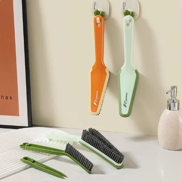 【Blind Space】3-in-1 Bathroom Cleaning Kit - Bathroom Accessory with Stiff Bristles, Cute Aesthetic Design, Hidden Tweezers, Grout Brush, Crevice Brush, Set of 3 for Toilet Base, Sink, Tile Cleaning