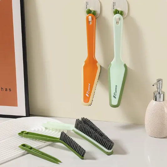 【Blind Space】3-in-1 Bathroom Cleaning Kit - Bathroom Accessory with Stiff Bristles, Cute Aesthetic Design, Hidden Tweezers, Grout Brush, Crevice Brush, Set of 3 for Toilet Base, Sink, Tile Cleaning