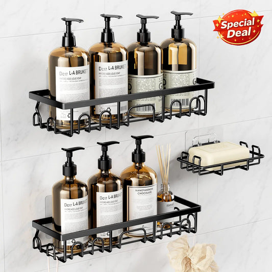 Benazcap Shower Caddy Set 3/5 Pack Anti-Rust Stainless Steel Wall Organizer with Soap Holder No Drill Installation for Bathroom Kitchen Home Storage Practical & Durable