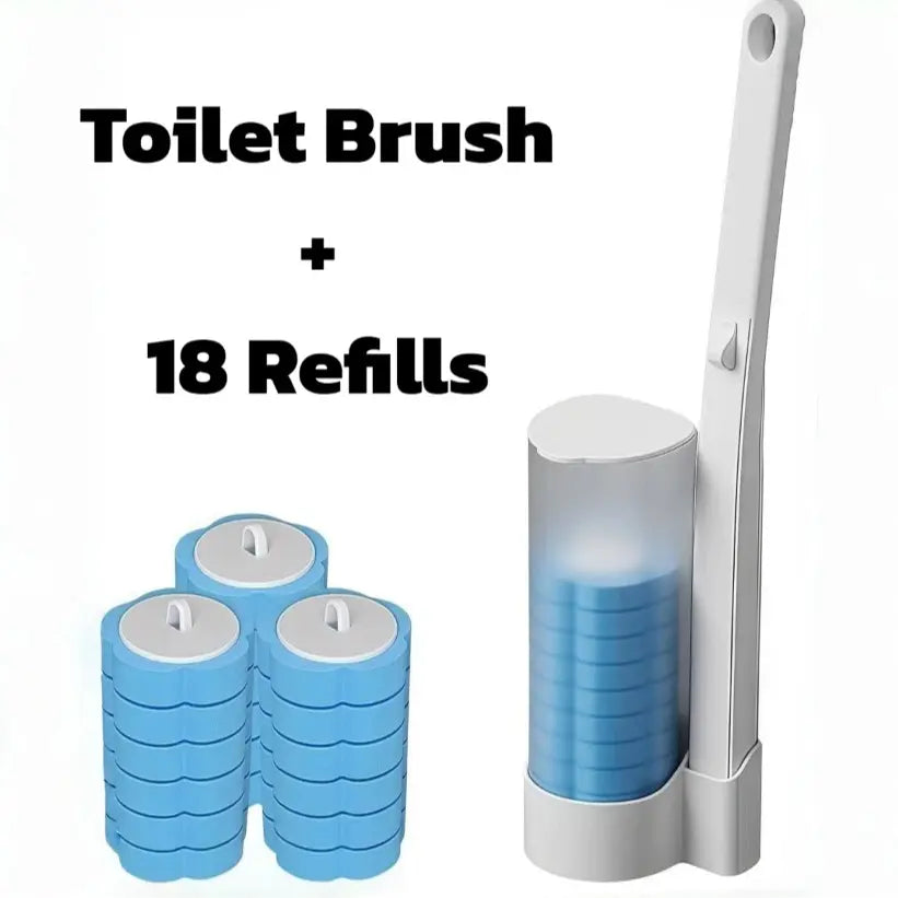 Disposable Toilet Brush Set with 18/36 Cleaner Refills, Wall-Mount Holder, Rotating Seat Plastic Cover - Household Items, Bathrooms Multi-Surface Cleaning Kit for Sink, Bathtub, Drain Wash Ready Urinal - Plastic Body Bathroom Supply