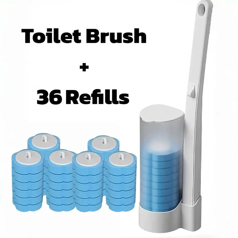 Disposable Toilet Brush Set with 18/36 Cleaner Refills, Wall-Mount Holder, Rotating Seat Plastic Cover - Household Items, Bathrooms Multi-Surface Cleaning Kit for Sink, Bathtub, Drain Wash Ready Urinal - Plastic Body Bathroom Supply