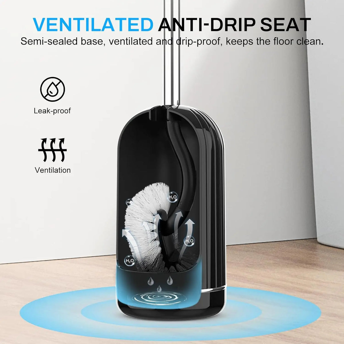 Toilet Brush and Holder Set, Compact Size Curved Toilet Bowl Brush for Bathroom Deep Cleaning with Stainless Steel Handle Toilet Cleaner Brush, Black SetSail