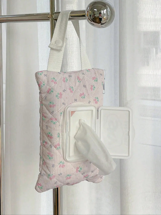 Hanging Floral Pattern Tissue and Wipe Storage Bag, Multi-Functional Organizer for Baby Wipes, Home Dorm Bathroom Decor Supplies, Bathroom Organizing Accessories, Bathroom Accessory, Living Room Decor, Tissue Holder, Bathroom Organization