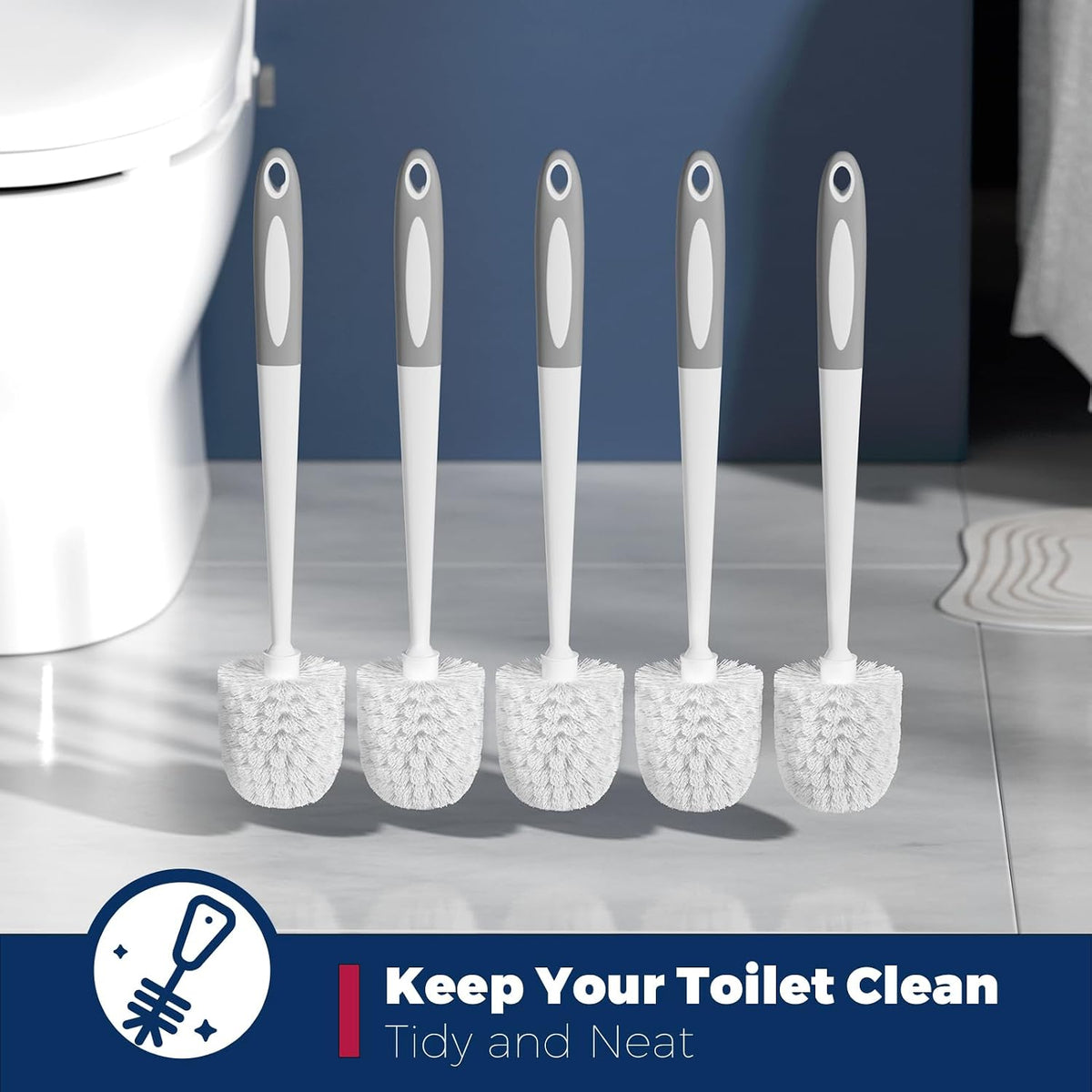Holaloha Toilet Bowl Brush for Replacement, 5 Pack, White