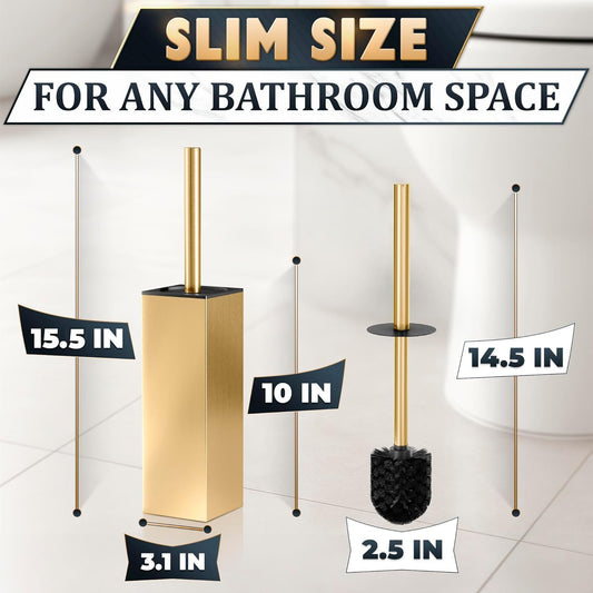 Gold Toilet Brush and Holder Set, Freestanding (Square Shape)