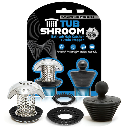TubShroom Ultra Revolutionary Hair Catcher and Drain Protector with Stopper, Shower and Tub Drain Protector, Keeps Drains Clog Free Stainless Steel Bathtub Cleaning