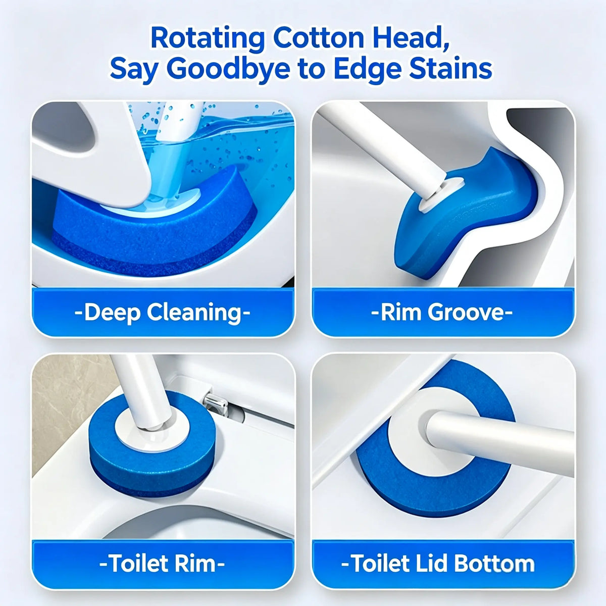 CL Zone Disposable Toilet Brush Kit - 35/14 Refill Heads & Holder, Rotating No-Touch Deep Cleaner for Under-Rim & Corner, Bathroom Cleaning Tool for Home, RV wand holder