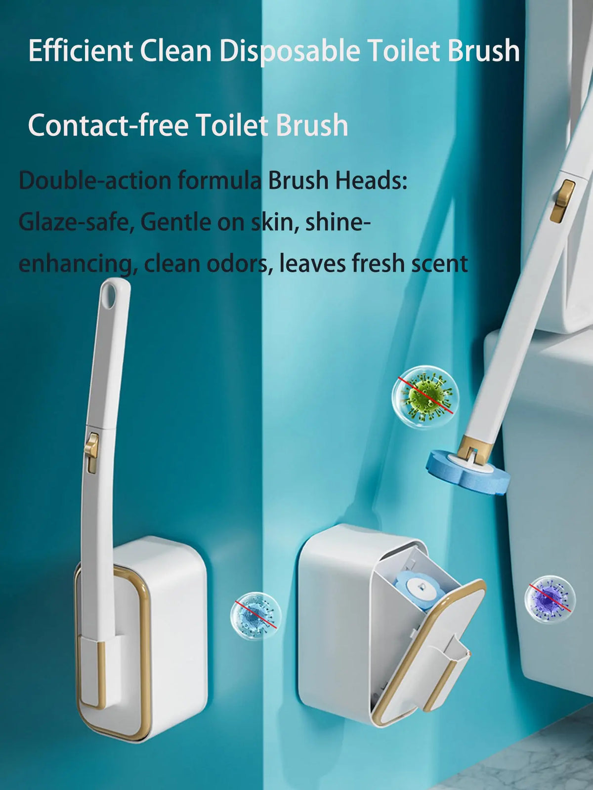 Wall-Mount Disposable Toilet Brush Set - 1 Wand+18 Refills, Space-Saving Holder, Storage Caddy, Toilet Bowl Wand, Bathroom Cleaning Kit for Daily Upkeep
