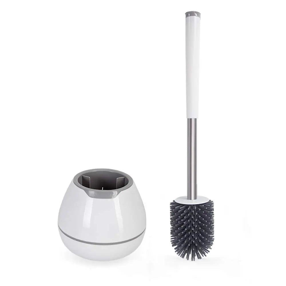 Toilet Brush And Holder Set  Silicone Bowl Cleaner Scrubber With Tweezers For Bathroom Cleaning Rv Accessories House Organization Must-haves - Pink