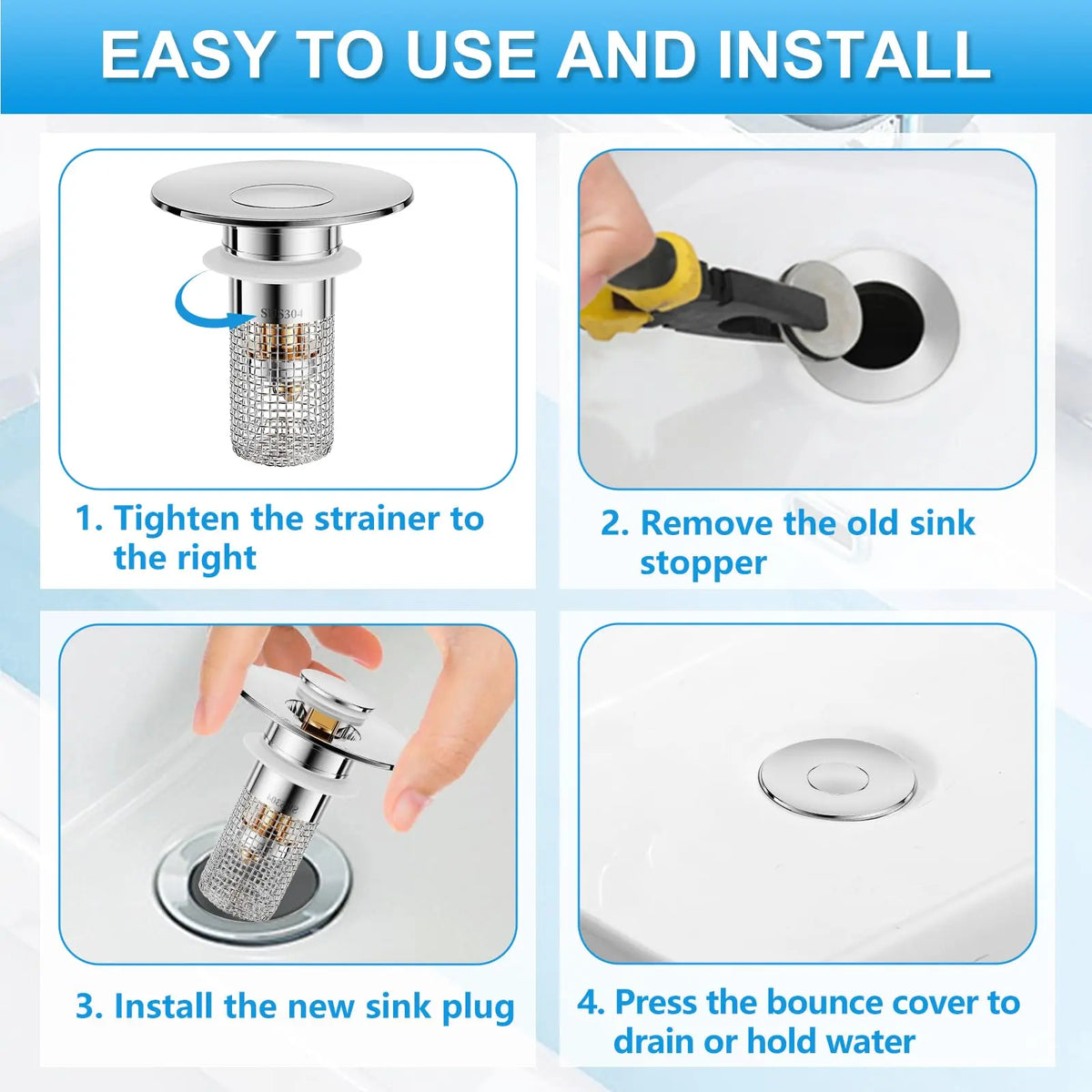 Bathroom Sink Stopper Hair Catcher, Pop Up Sink Drain Filter with Removable Stainless Steel Filter Basket Hair Catcher, for US Bathroom Sink Stopper Replacement.,sohochic