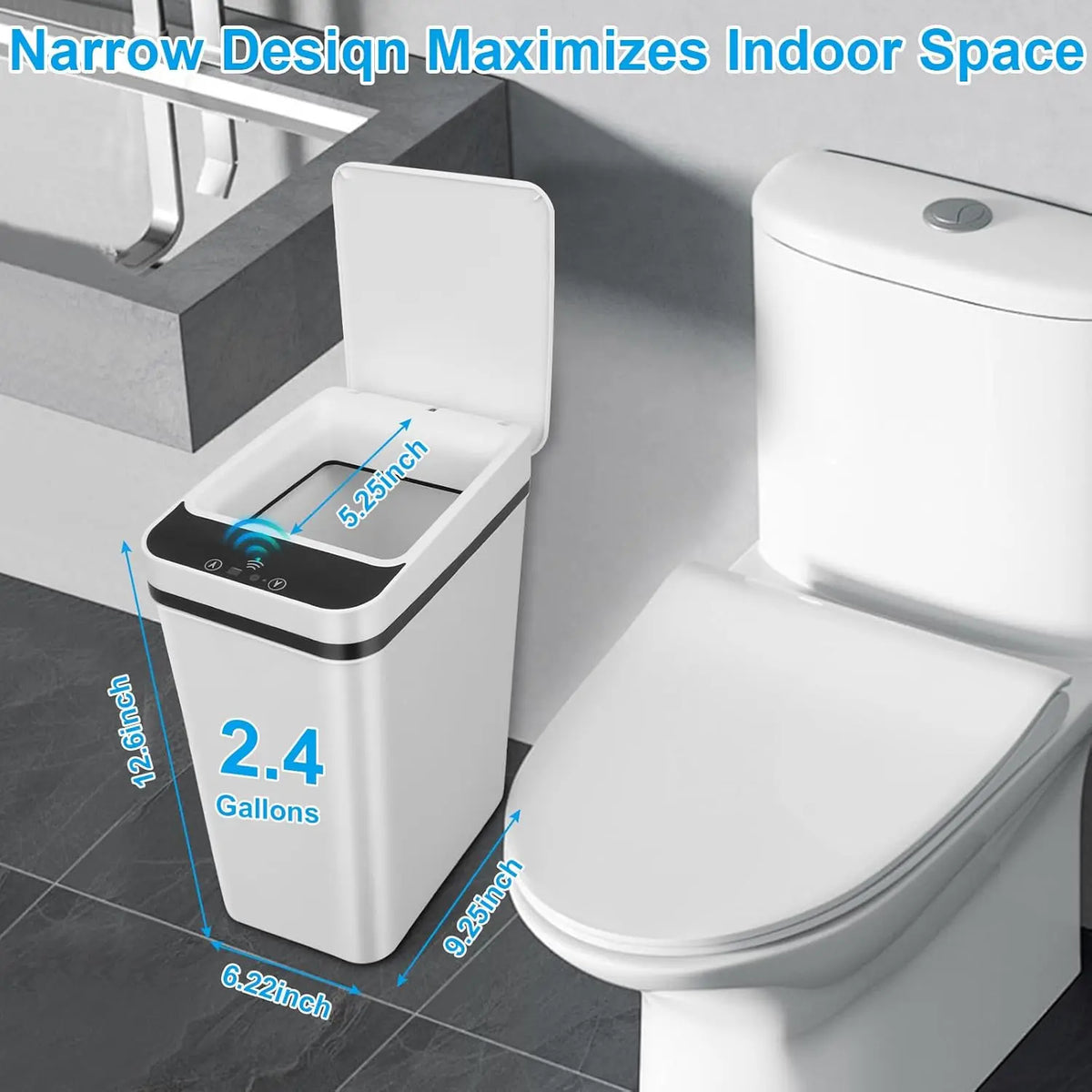 2-Pack 12L ABS Touchless Motion Sensor Automatic Trash Bin (23.5cm*15.5cm*30cm) - Slim Waterproof Bathroom Accessory, Trash Cans for Kitchen, Tightspace Fit, All Ages Home Use (Father's Day Gift),sohochic