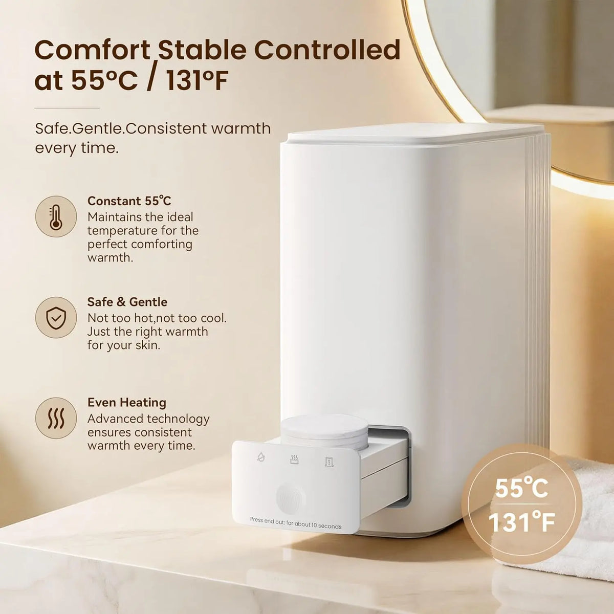 Compact Hot Towel Dispenser for Skincare, 5-Second 55°C Face Towel Warmer, Automatic Pop-Out Design, Voice Prompts, 20 Towels Included