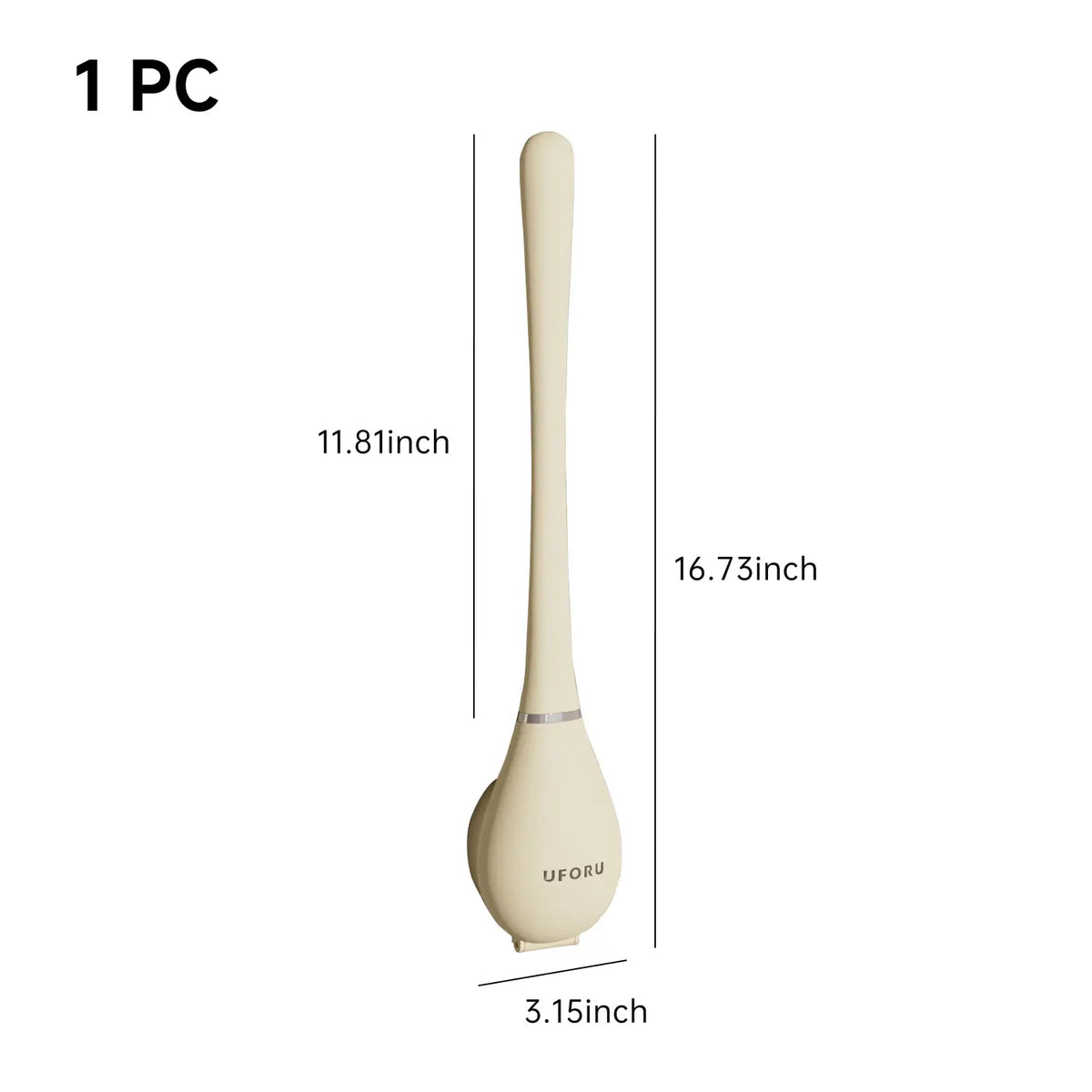 UFORU Sturdy Wall Mounted Silicone Toilet Cleaner Brush & Plastic Holder Set - Long Handle, Flat Tip, Reusable, Space Saver with Sticky Hook, Elegant Wall Accent Brush, Bathroom Cleaning Supplies