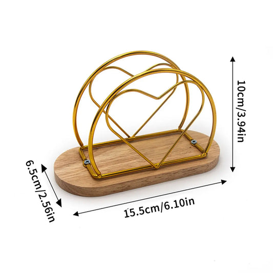 Elegant Minimalist Metal Napkin Holder Stand with Wooden Base, Iron Frame, Desktop Organizer Accessory for Restaurants Hotels Cafes, Durable Iron Craftsmanship Design, Tissue Holder