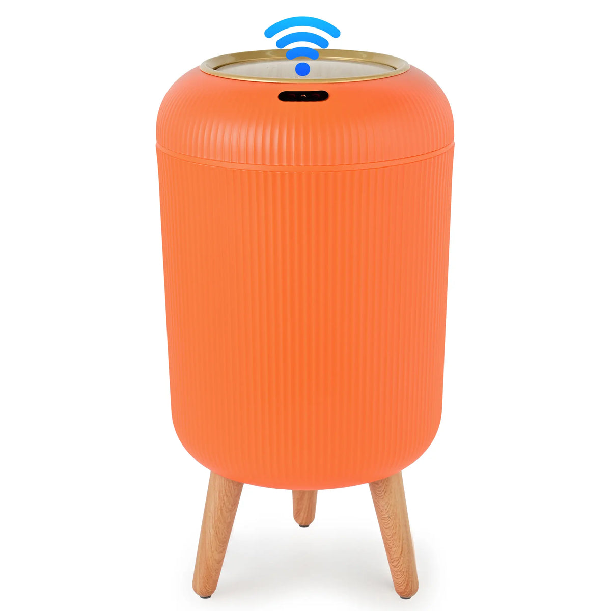 Pukomc PVC Narrow Oval Smart Garbage Can - Touchless Motion Sensor Open Dustbin with 4-Point Steady Base, Waterproof Rinseclean Surface, Modern Slim Bathroom Fit, Kitchen Trashcan for Indoor Use