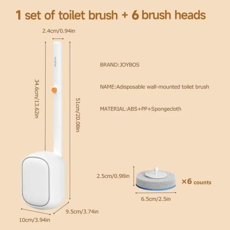 Wall-Mounted Stainless Steel Waterproof Toilet Brush & Plunger Kit - 6/18/30 Disposable Touchless Replacement Heads, Glass Holder, ABS+PP Reusable Bathroom Cleaning System for Bathroom Users, Camping Essentials