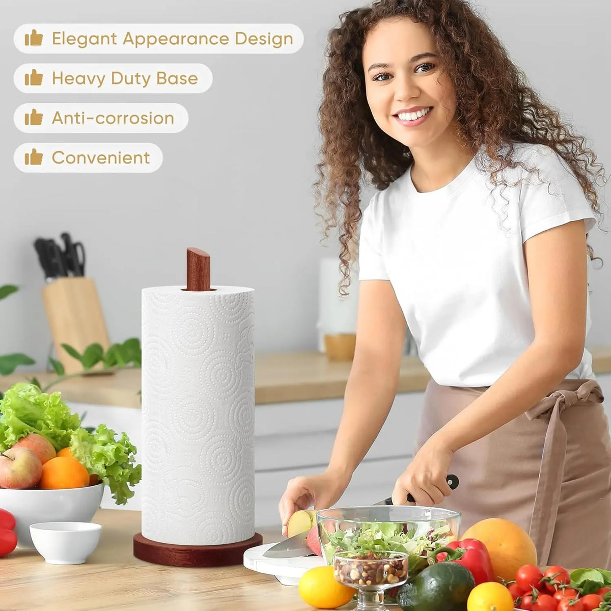 Wooden Countertop Kitchen Paper Towel Holder, Real Wood Paper Towel Storage Rack, Paper Towel Dispenser for Kitchen Organization, Toilet Paper Holder