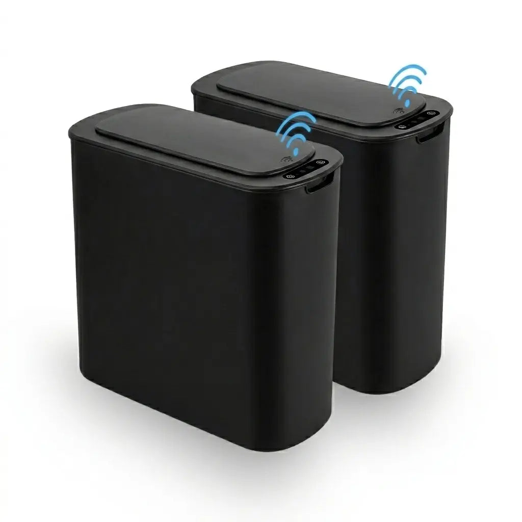 CESUN 2.6 Gal Touchless Trash Bin - Automatic Motion Sensor Plastic White Wastebasket with Lid, Smart Slim Modern Shape for Tight Spaces, Bathroom Accessories, Apartment Accessories
