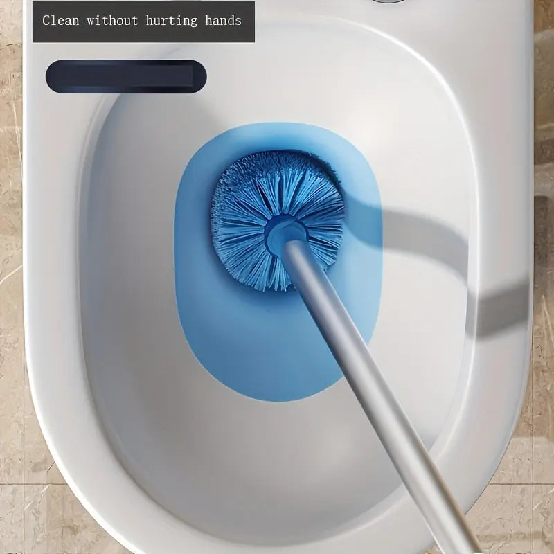1/2pcs Long Handled Wall Hanging Toilet Cleaning Brush, No Drill Bathroom Toilet Brush With Bracket, Flexible Deep Clean Sanitary Ware Brush For Home School, Toilet Brush And Holder Set