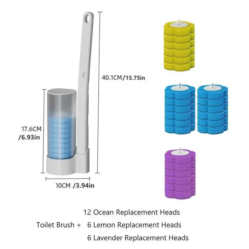 Disposable Antifouling Toilet Wand and Holder Set with Plastic-Silicone Long Handle, 48 Cleaner Replacement Heads, 3-Layer Structure Brush for Household Toilet Bowl Cleaning (Blue, Ocean Fresh Scent) by Sohochic