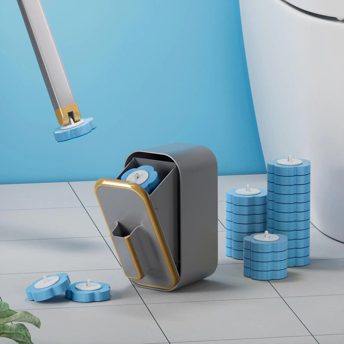 Wall-Mounted Toilet Brush Set with Reusable Holder, Bathroom Cleaning Tool Including 24/48/72 Disposable Replacement Brush Heads