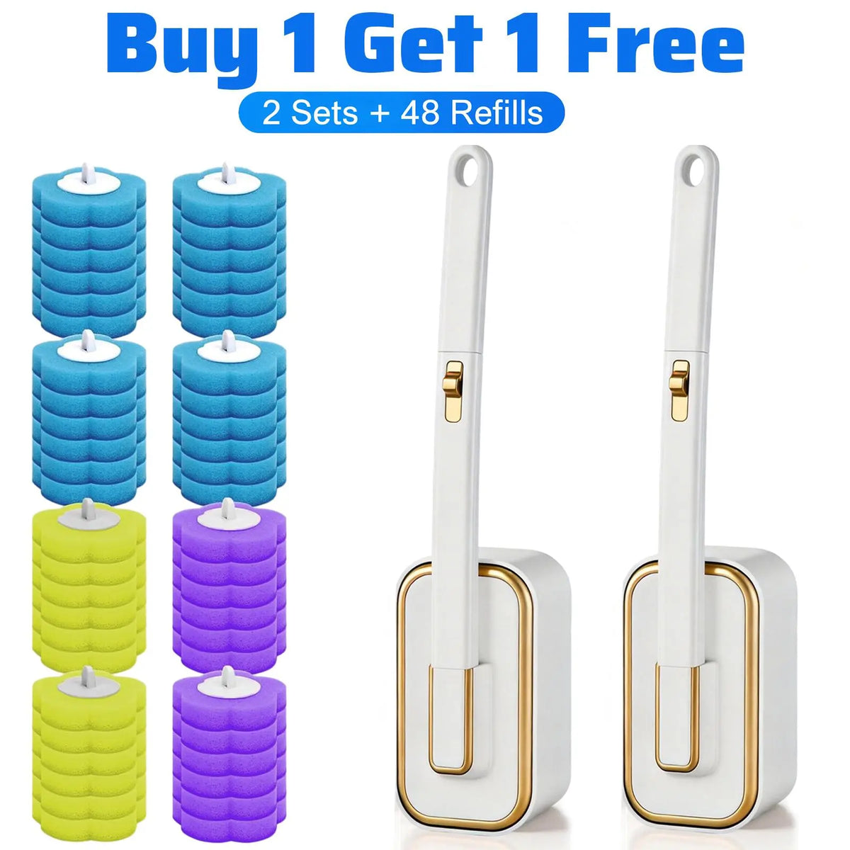 Nifogo Casual ABS Plastic Auto-Flip White Disposable Toilet Brush Holder, Deep-Cleaning Wall-Hanging Bathroom Set with 24 Aromatic Refills, Hygienic Disposal Practical Summer Cleaning Gear