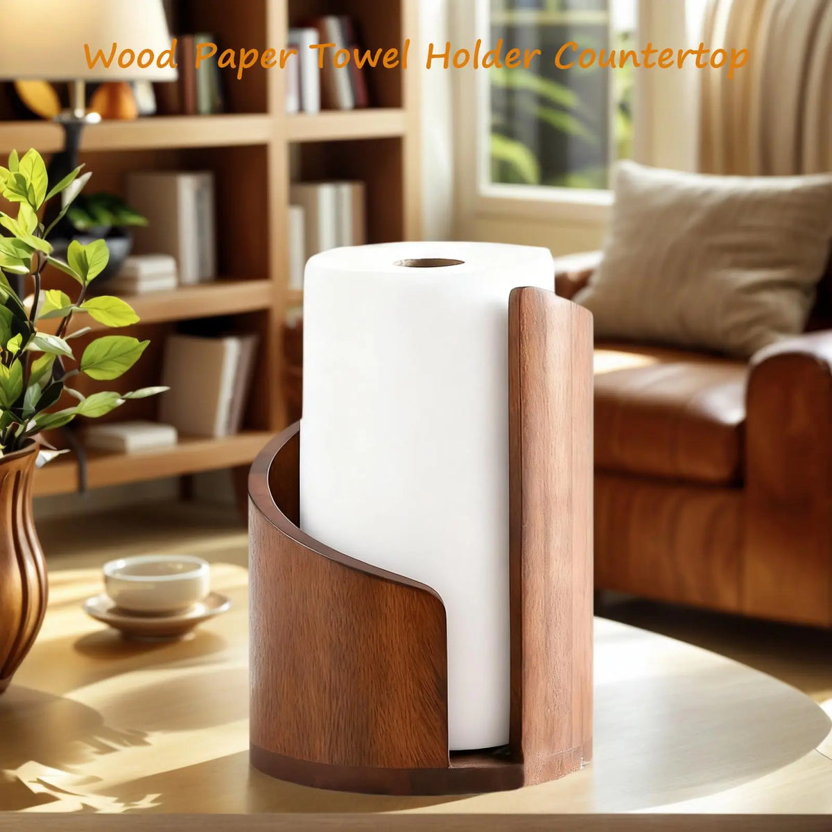 Mountain Shape Paper Box Holder with Mango Wood Round Base and Iron Stand, Wooden Face Paper Organizer, Fits Super Long Rolls, Easy Tear, Living Room & Kitchen, Tissue Holder, Bathroom Organizing Accessories, Bathroom Organizers, Bathroom Accessory