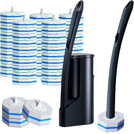 Complete Bathroom Cleaning System Starter Kit with 50 Wand Cleaner Refills Pads, Wall Mounted Toilet Bowl Holder Set, Disposable Scrubbing Tool for Sink Bathtub Wash Basin