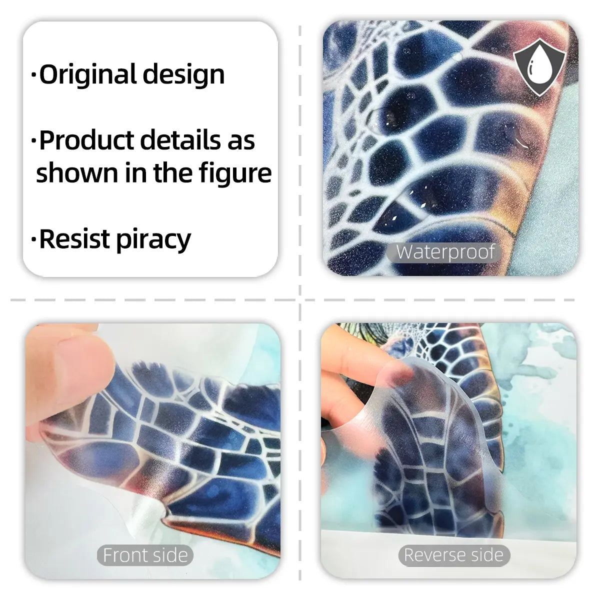 Set (30*30cm*2pcs) Watercolor Turtle Toilet Stickers, Ocean Healing Theme, Waterproof Removable Decorative Stickers
