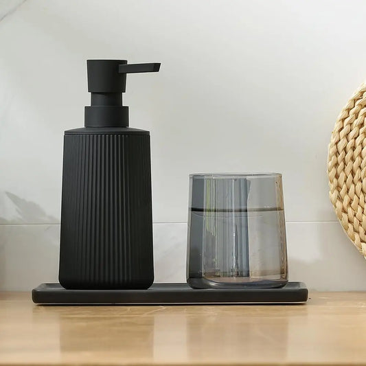 Small Soap Dispenser for Bathroom and Kitchen, Modern Farmhouse Striped Style Plastic Hand Soap Dish Soap Dispenser with Pump - Matte Black